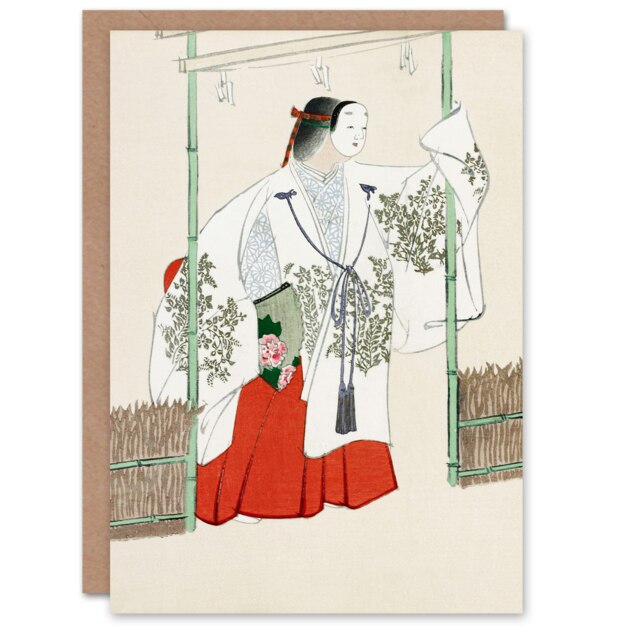 Kamisaka Sekka Art Card Masked Man Vintage Japanese