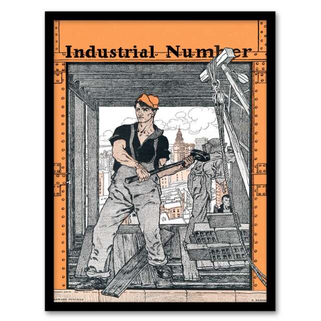 Edward Penfield Framed Wall Art Print Industrial Number Worker Home Décor