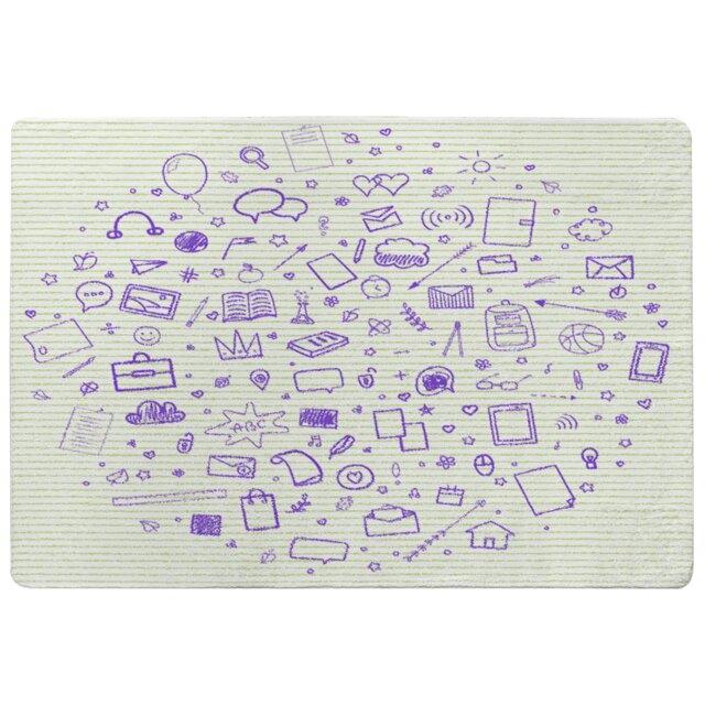 Abstract Line Pattern With School Supplies Rug Multi