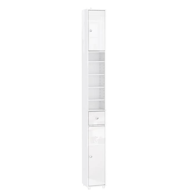 SoBuy Tall Bathroom Storage Cabinet with 6 Adjustable Shelves, Gloss White, 7.9x7.9x70.9 inches, 13.5 kg - BZR167-GW