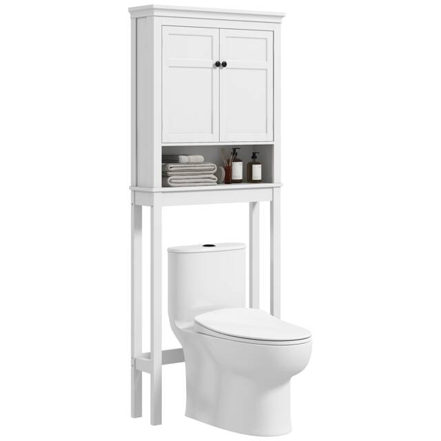 HOMCOM Over Toilet Storage Unit, 3-Tier Washing Machine Cabinet, Freestanding Space Saver Dryer Cabinet with Adjustable Shelf for Bathroom Laundry White White