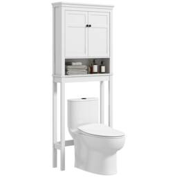 HOMCOM Over Toilet Storage Unit, 3-Tier Washing Machine Cabinet, Freestanding Space Saver Dryer Cabinet with Adjustable Shelf for Bathroom Laundry White White