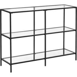 3-Tier Glass Console Table with Steel Frame, Hallway and Living Room Storage Table, Black
