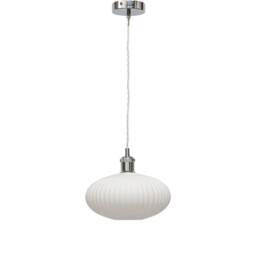 Baton - White Ribbed Oval Glass Chrome Retro Pendant Fitting