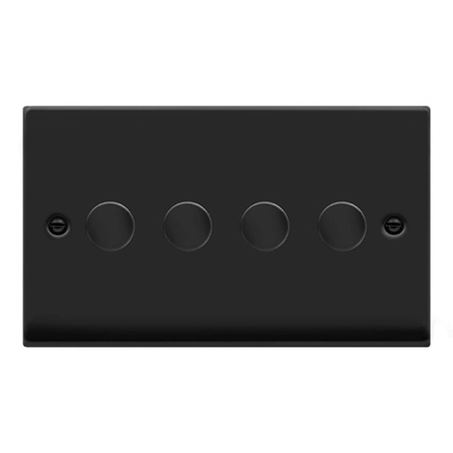 SE HOME Matt Black 4 Gang 2 Way LED 100W Trailing Edge Dimmer Light Switch. Black Matt Black
