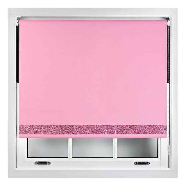 FURNISHED Thermal Blackout Roller Blinds with Glitter Edge - (W)175cm x (L)210cm Pink Pink (W) 175cm x (L) 210cm
