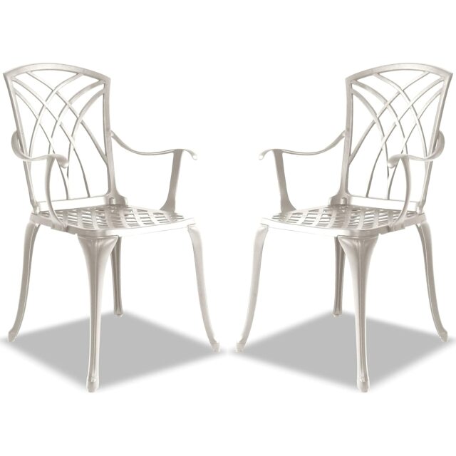 Centurion Supports Oshowa 2-Large Garden and Patio Bistro Chairs with Armrests in Cast Aluminium White