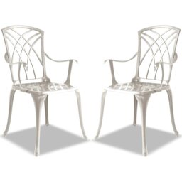 Centurion Supports Oshowa 2-Large Garden and Patio Bistro Chairs with Armrests in Cast Aluminium White