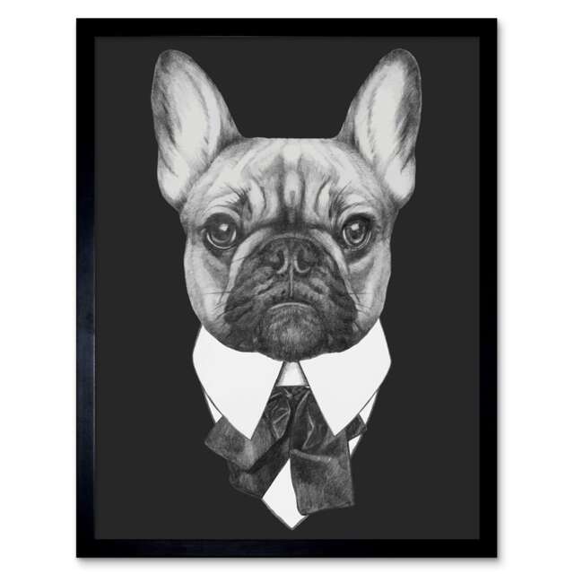 "Bow Tie French Bulldog Home Decor 12x16"" Framed Wall Art Print"