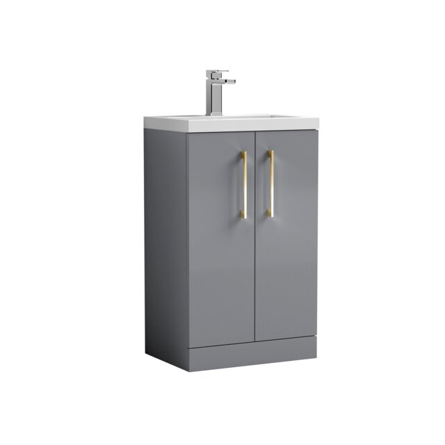 Balterley Level Compact Bathroom Cloakroom Vanity Basin Unit with Ceramic Basin, Handles Grey Satin Grey 840 x 510 x 360mm