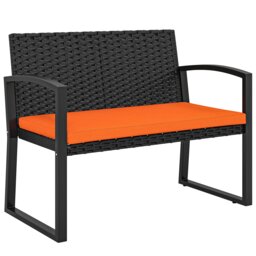 Outsunny 2 Seater Rattan Garden Bench with Cushion, Steel Frame, Orange Black Orange cushion with black frame Not provided