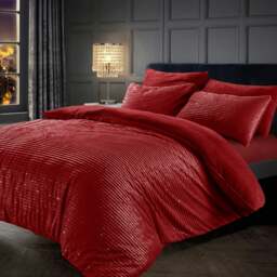 Velosso Glitter Corduroy Teddy Fluffy and Warm Fleece Duvet Cover Set Red Red Single