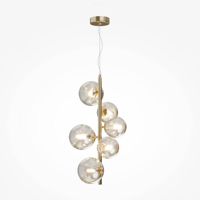 Maytoni Dallas Modern 6 Light Globe Pendant Ceiling Light Gold, Cognac Shade, G9