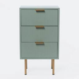 OHS 3 Drawer Modern Ribbed Office Side Bedroom Nightstand Bedside Table Green Sage