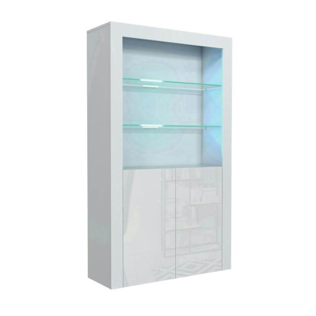 White Display Cabinet 100cm Gloss Doors Free LED Modern Tall Unit White