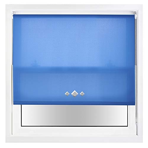 FURNISHED Daylight Trimmable Roller Blinds with Triple Diamond Eyelets and Metal Fittings Blue Blue (W) 105cm x (L) 210cm