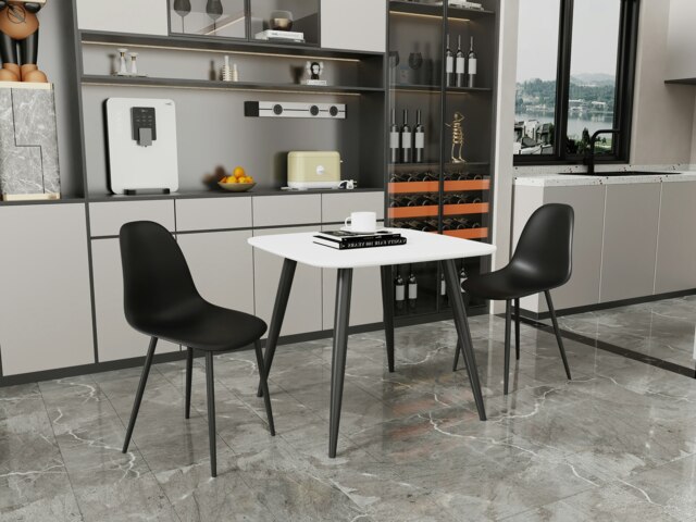 Aspen White 80cm Square Dining Table with 2 Modern Plastic Curve Design Chairs - Compact Contemporary Dining Set Black Black 1