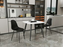 Aspen White 80cm Square Dining Table with 2 Modern Plastic Curve Design Chairs - Compact Contemporary Dining Set Black Black 1