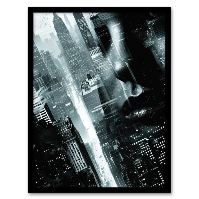 Film Noir Metropolis New York Black White Cityscape Black Framed Wall Art Print A4