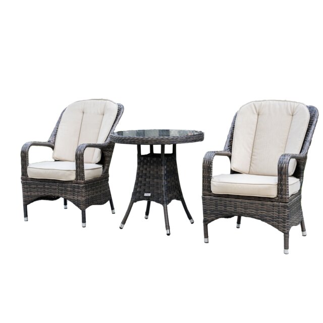 Direct Wicker Garden Aluminum Rattan Bistro Set, Round Table and 2 Armchairs
