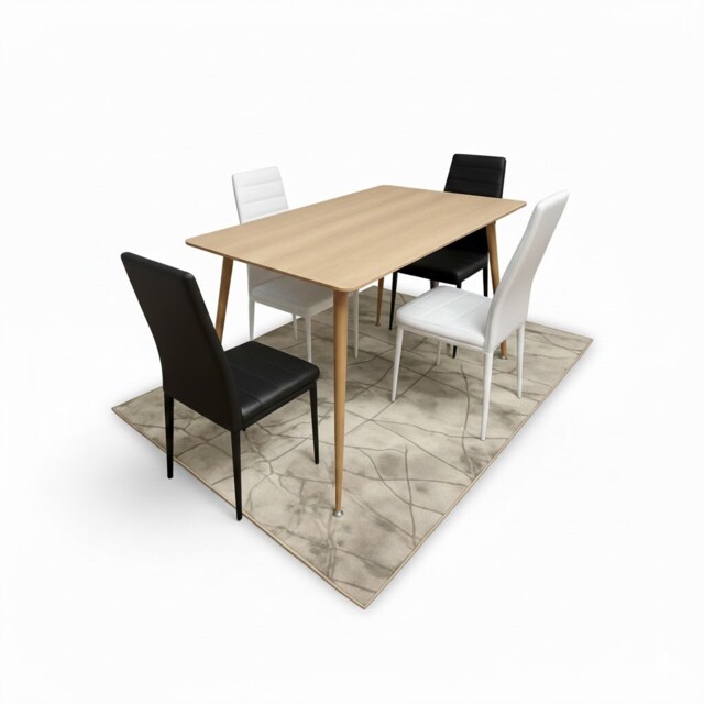 Wooden Dining Table Set With 4 Mix Metal Chairs Dining Room Furniture