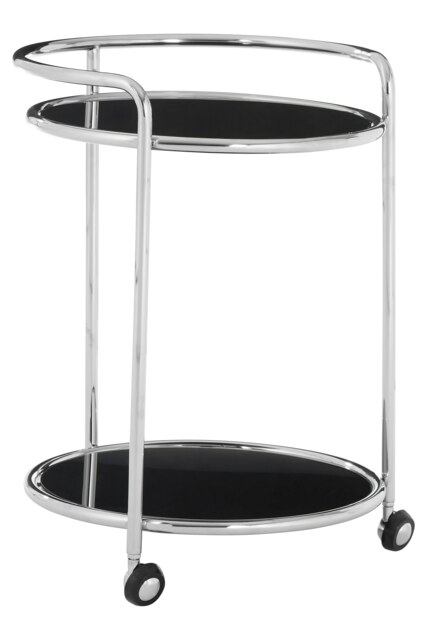Orsina Movable Round Silver Finish Trolley, Tempered Glass Drinks Trolley For Parties, Elegant Kitchen Trolley