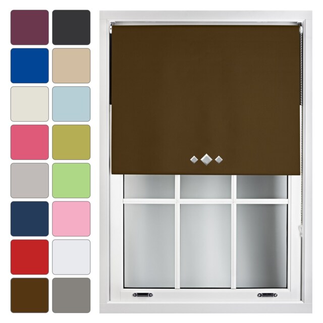 FURNISHED Blackout Roller Blinds with Triple Diamond Eyelets Cut to Size Easy Fit Window Shade - (W)150cm x (L)210cm Brown Brown (W) 150cm x (L) 210cm