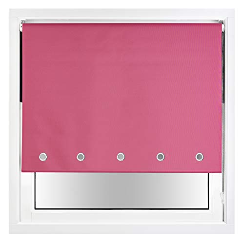 FURNISHED Blackout Roller Blind with Round Eyelets & Metal Fittings Pink Fuchsia (W) 150cm x (L) 165cm