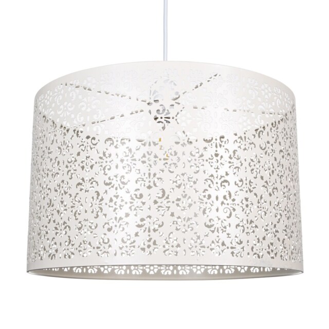 Moroccan Designed Large Cream Metal Pendant Light Shade with Floral Decoration Cream Cream 1