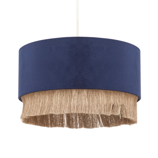 Modern Midnight Blue Velvet Pendant Light Shade with Gold Tassels Blue Midnight Blue 1