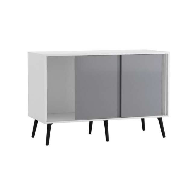 URBNLIVING White Carcass 3 Door Sliding Storage Cabinet Multi Grey Doors & Black Legs 1