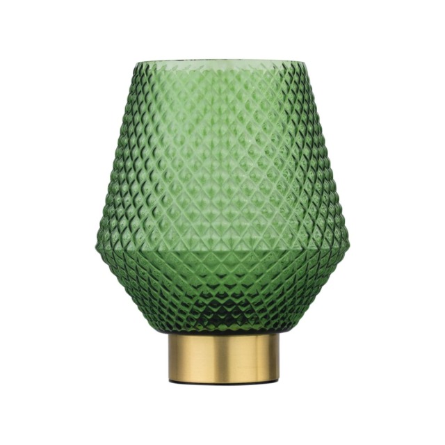 Porter - Battery Operated Satin Brass Lamp with Green Textured Glass Gold Green Medium 1