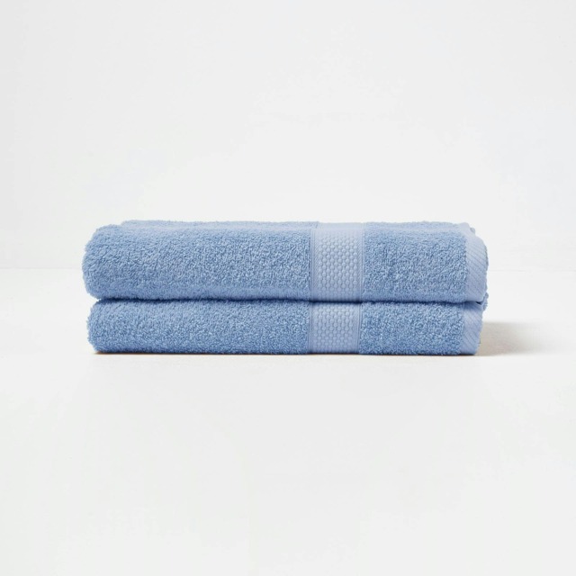 Homescapes Turkish Cotton Bath Towel Set of 2 - Light Blue Blue Bath towel 2