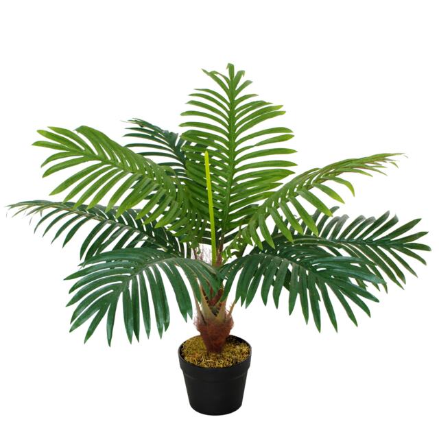 Outsunny 60cm Artificial Palm Tree Decorative Plant 8 Leaves with Nursery Pot, Fake Tropical Tree for Indoor Outdoor Decor, Green