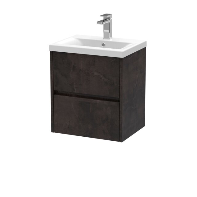Balterley Square Wall Hung 2 Drawer Vanity Unit & Ceramic Basin Grey Metallic Slate