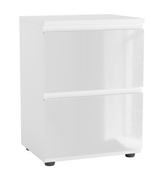 Gloss 2 Drawer Skagen High Wooden Bedside Cabinet No Handle Drawer Storage Multi White & Grey 1