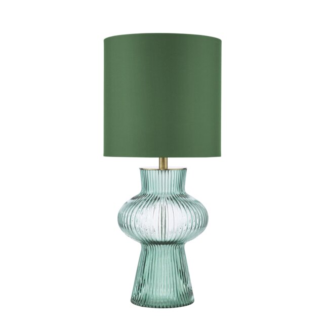 Suelita Table Lamp Green Ribbed Glass and Antique Brass With Shade