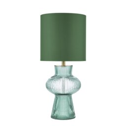 Suelita Table Lamp Green Ribbed Glass and Antique Brass With Shade