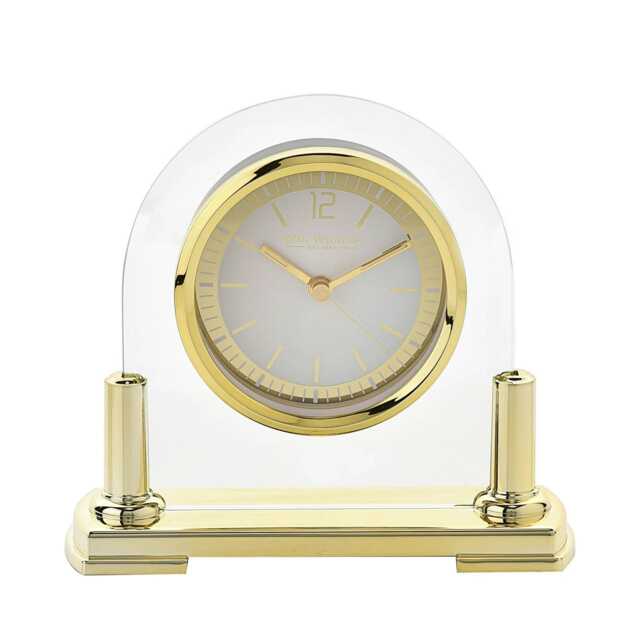 Wm.Widdop Glass Mantel Clock 2 Tone Dial Gold Stand Gold Clear