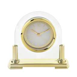 Wm.Widdop Glass Mantel Clock 2 Tone Dial Gold Stand Gold Clear