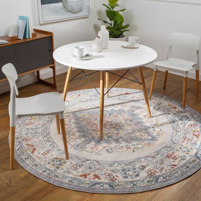 LIVABLISS Ankara-Vintage Traditional Boho Round Rug Ø160 cm Grey Taupe Blue