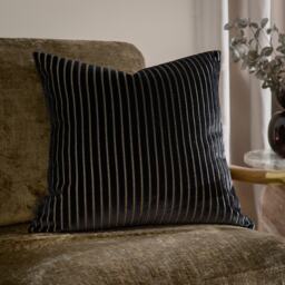 Paoletti Savoy Stripe Velvet Cushion Black Black