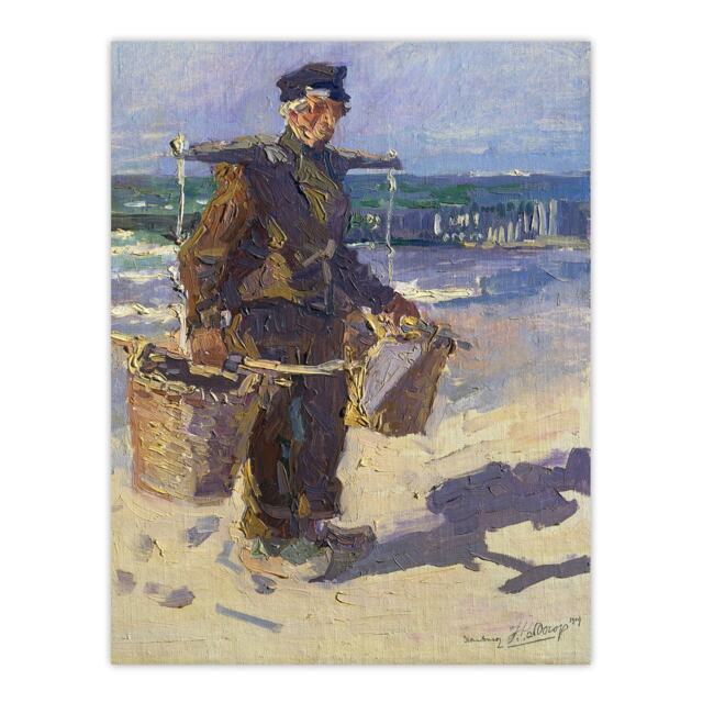 "Shell Fisherman Portrait Painting Vintage Wall Art Print Toorop 24x32"""