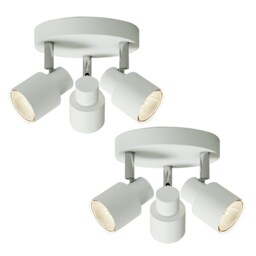 Set of 2 Irwin - White 3 Light IP44 Bathroom Round Spotlight Plates White 2