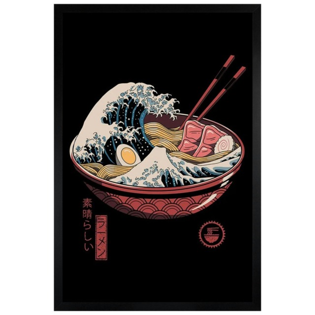 Black Wooden Framed Vincent Trinidad Great Ramen Wave Maxi Poster Multi