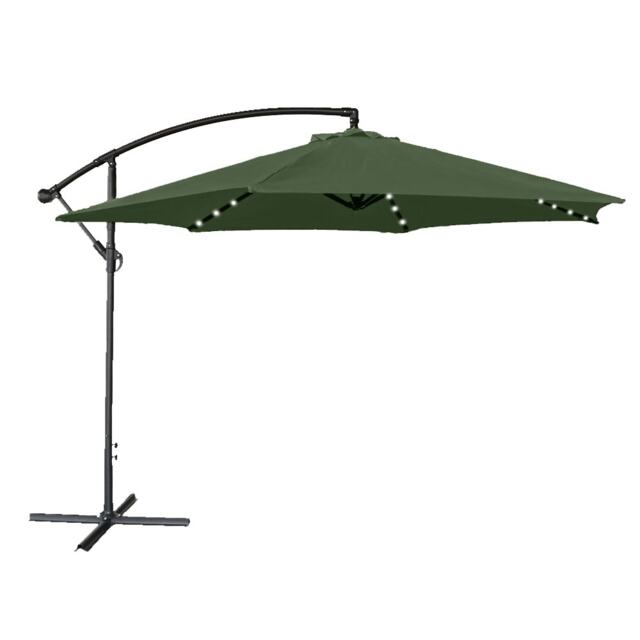 Apollo 3m Banana Cantilever Parasol with Built in LED Lights Green Green
