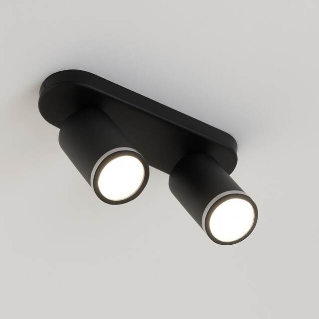 CGC SOLIS Black Twin GU10 Adjustable Ceiling Spotlight Bar with Halo Ring Black black Bar Length: 22cm, Bar Width: 7cm, Length From Bar to End of Spotlight: 15cm