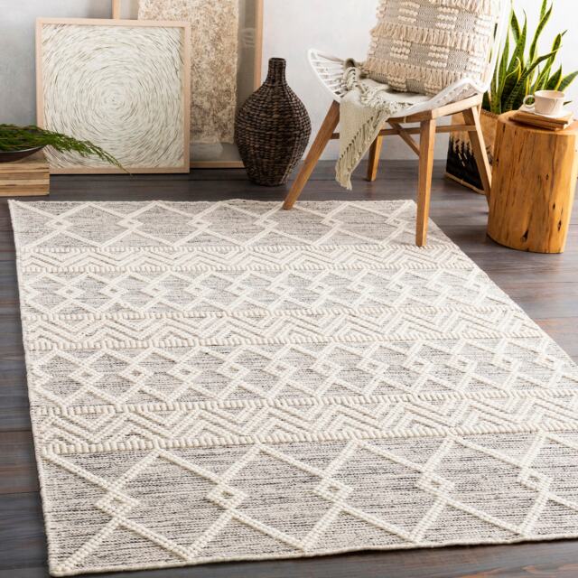 LIVABLISS Hygge-Hand Woven Wool Global Rug 183 x 274 cm Charcoal White