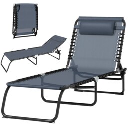 Outsunny Folding Beach Chair Chaise Lounge 4 Adjustable Positions, Grey Grey