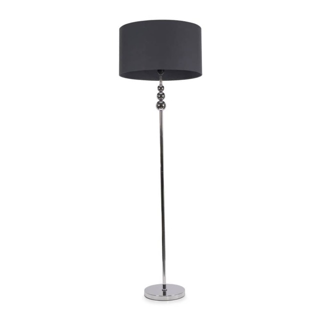 ValueLights Marissa Charcoal Grey Shade with Chrome Stacked Ball Floor Lamp Grey